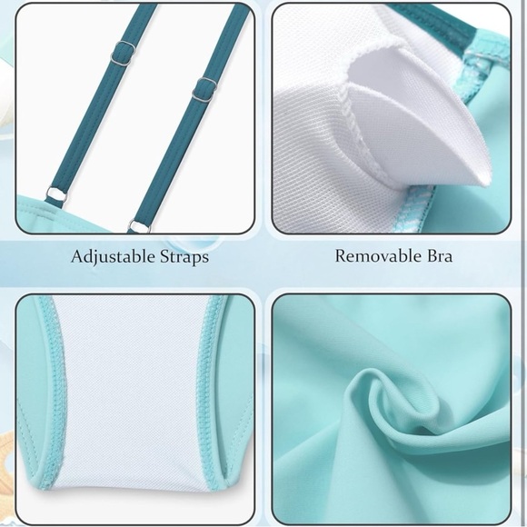 Girls 3pc Colorblock Teal/Blue Bikini + Cover-Up, 13–14Y NWOT - Picture 13 of 13